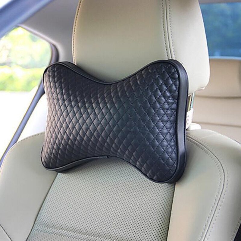 2PCS Black PU Leather Car Neck Pillow – Premium Comfort Headrest Cushion